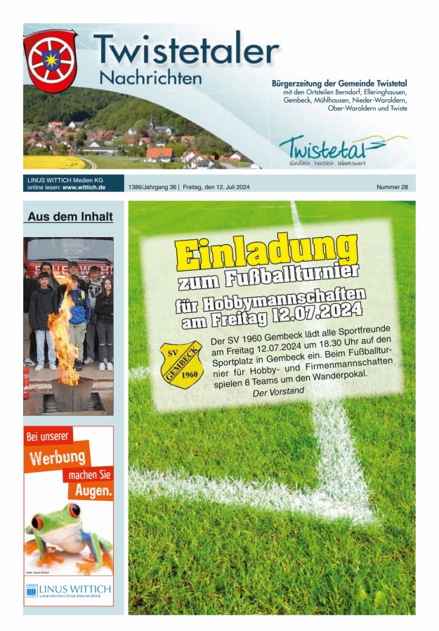 Twistetaler Nachrichten Titelblatt 28/2024