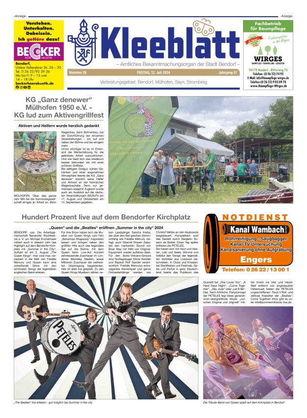 Kleeblatt - Amtliches Bekanntmachungsorgan der Stadt Bendorf Titelblatt 28/2024