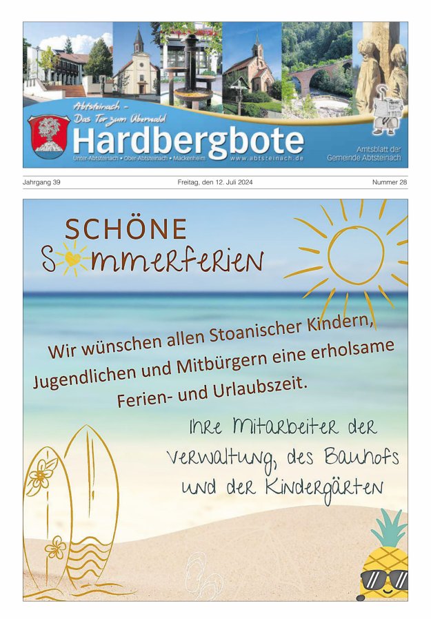 Hardbergbote - Mitteilungsblatt der Gemeinde Abtsteinach Titelblatt 28/2024