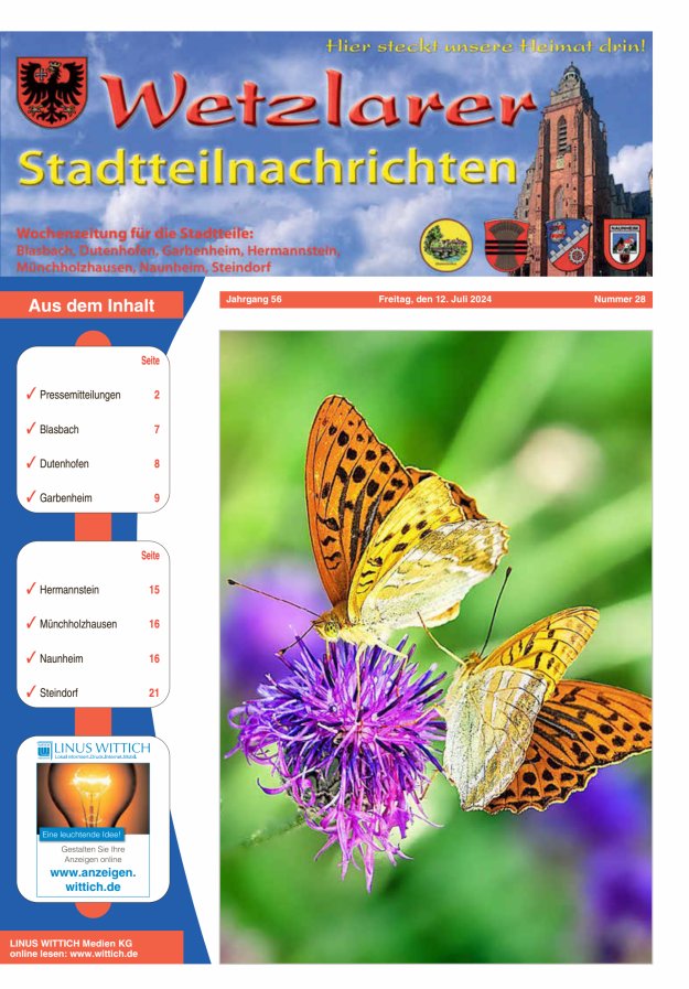 Wetzlarer Stadtteilnachrichten Titelblatt 28/2024