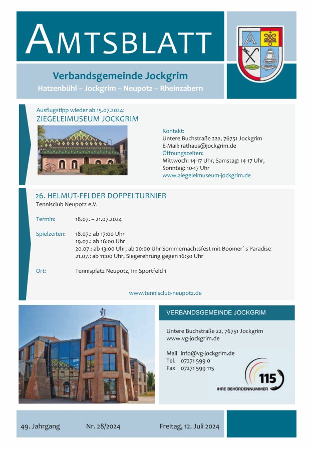 Amtsblatt VG Jockgrim Titelblatt 28/2024