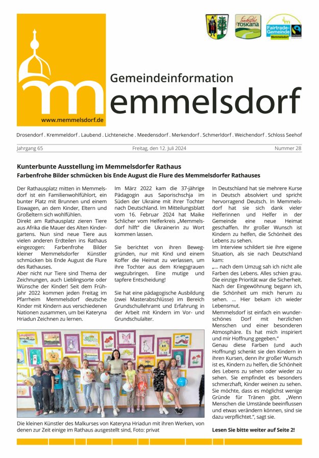 Mitteilungsblatt der Gemeinde Memmelsdorf Titelblatt 28/2024
