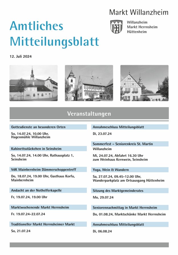 Amtliches Mitteilungsblatt des Marktes Willanzheim Titelblatt 14/2024