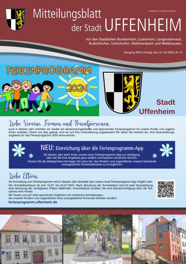 Mitteilungsblatt der Stadt Uffenheim Titelblatt 15/2024