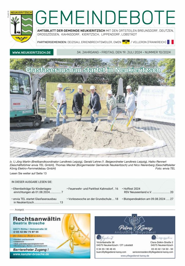 Gemeindebote - Amtsblatt der Gemeinde Neukieritzsch mit den Ortsteilen Titelblatt 10/2024