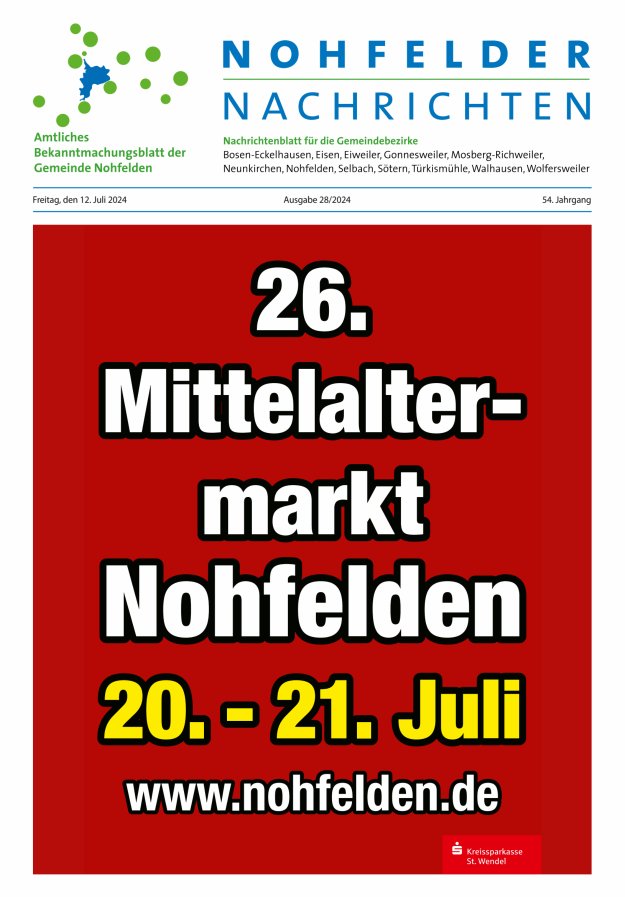 Nohfelder Nachrichten Titelblatt 28/2024