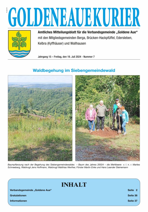 Goldene Aue Kurier – Amtliches Mitteilungsblatt für die Verbandsgemeinde "Goldene Aue" Titelblatt 07/2024