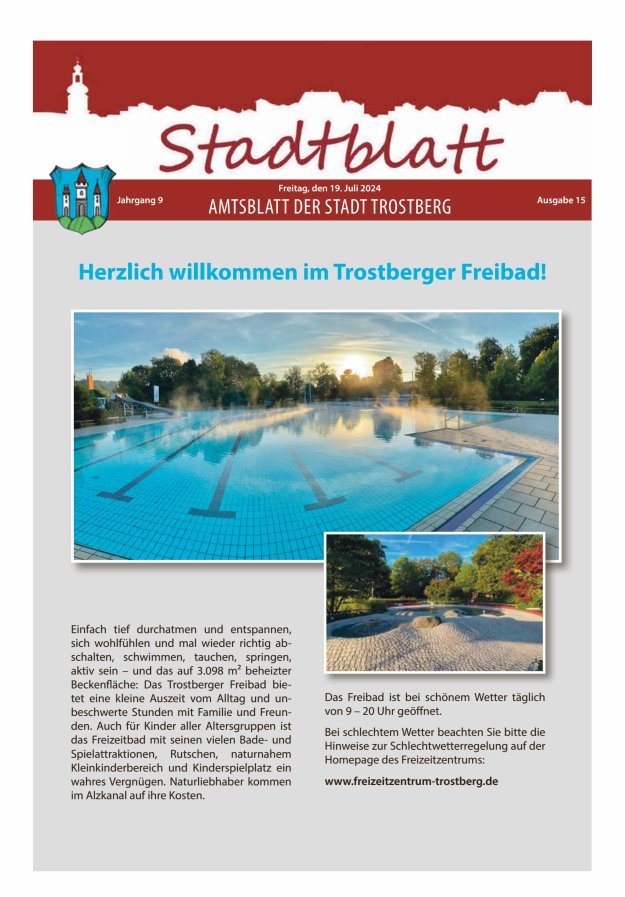 Stadtblatt Trostberg an der Alz Titelblatt 15/2024