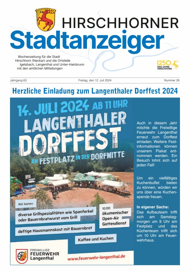 Hirschhorner Stadtanzeiger Titelblatt 28/2024