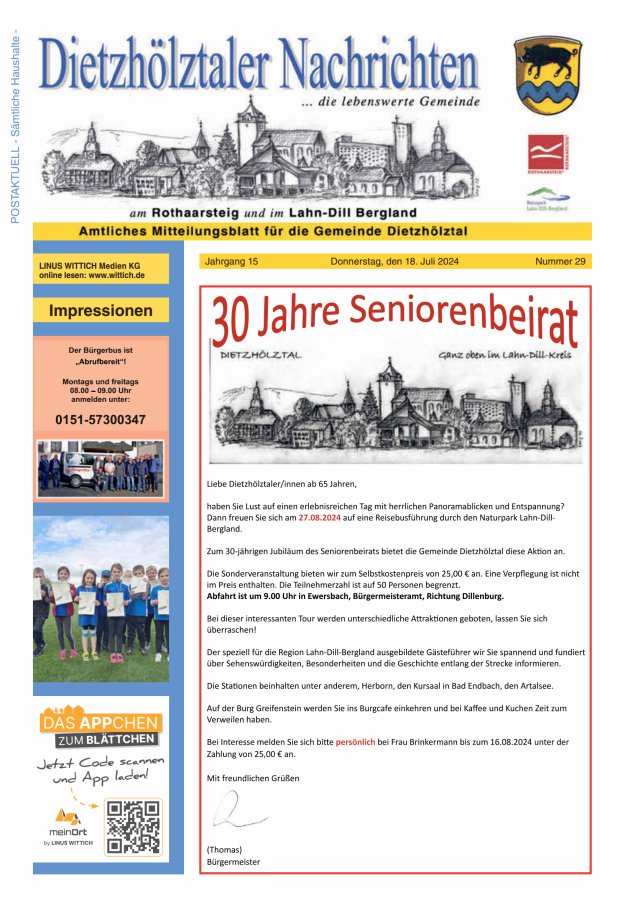 Dietzhölztaler Nachrichten Titelblatt 29/2024