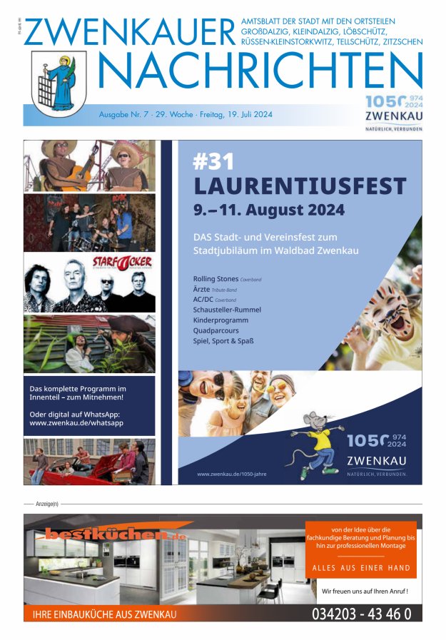 Zwenkauer Nachrichten - Amtsblatt der Stadt mit ihren Ortsteilen Titelblatt 07/2024
