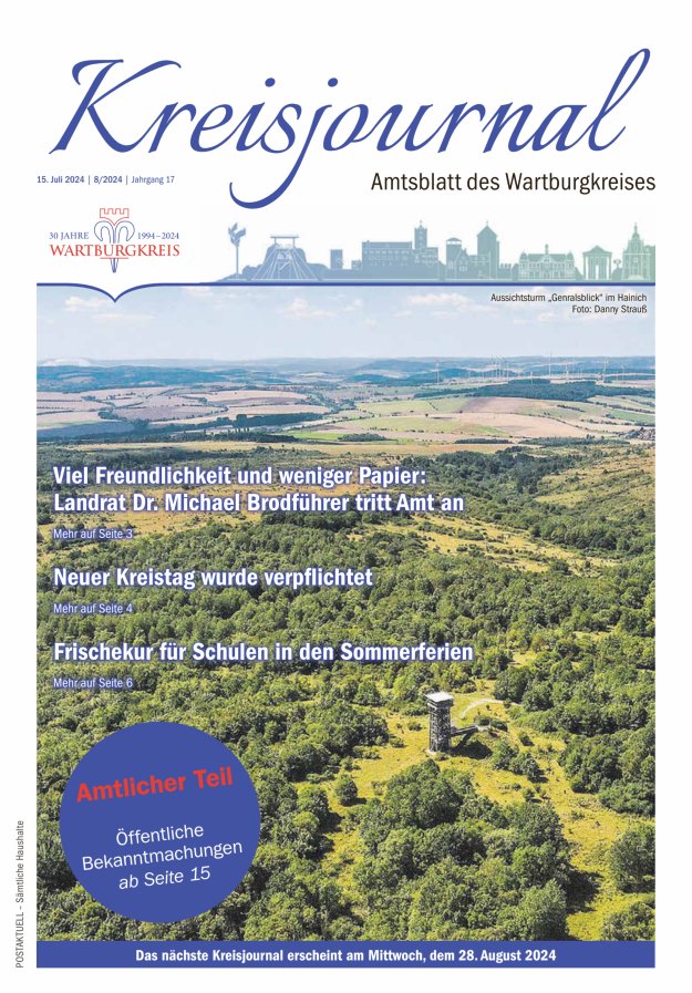 Kreisjournal - Amtliches Veröffentlichungsblatt des Wartburgkreises Titelblatt 08/2024