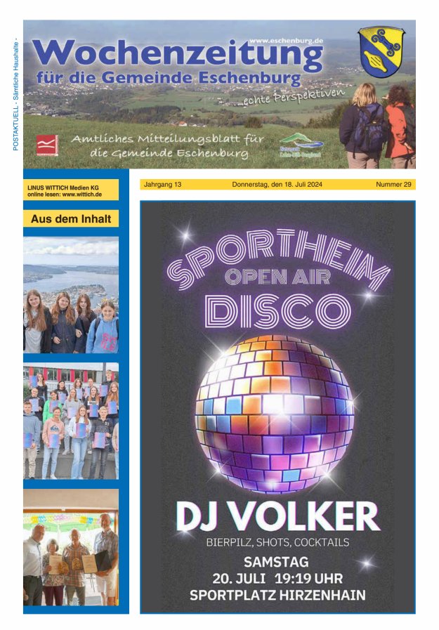 Wochenzeitung für die Gemeinde Eschenburg Titelblatt 29/2024
