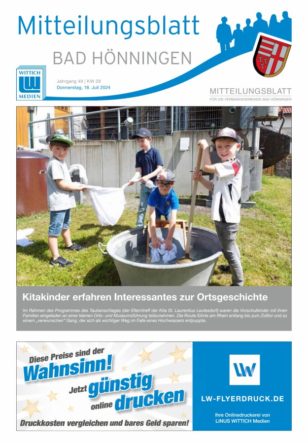 Mitteilungsblatt für den Bereich der Verbandsgemeinde Bad Hönningen Titelblatt 29/2024