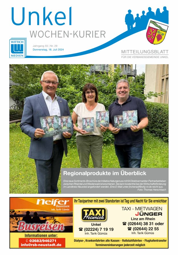 Wochen-Kurier Verbandsgemeinde Unkel Titelblatt 29/2024