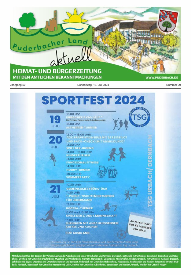 Puderbacher Land aktuell Titelblatt 29/2024