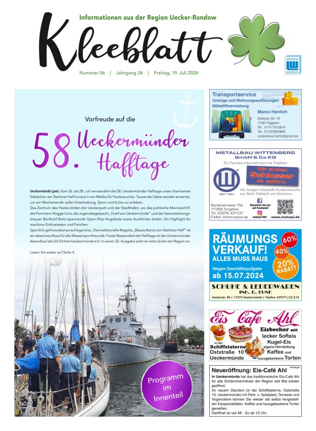 Kleeblatt - Mitteilungsblatt der Region Uecker-Randow Titelblatt 06/2024
