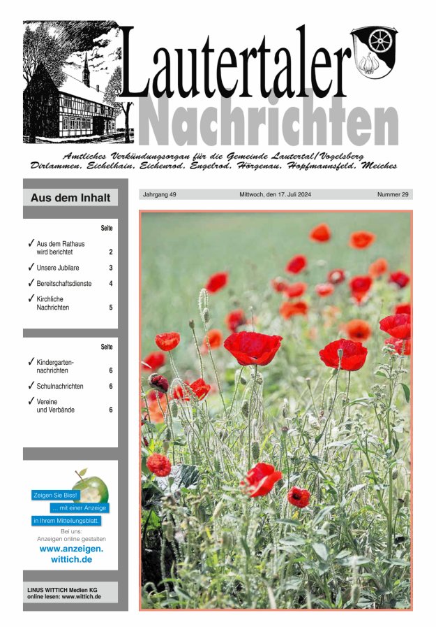 Lautertaler Nachrichten Titelblatt 29/2024