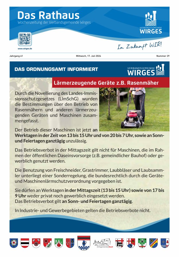 Das Rathaus - Informationen für die Bürger in der VG Wirges Titelblatt 29/2024
