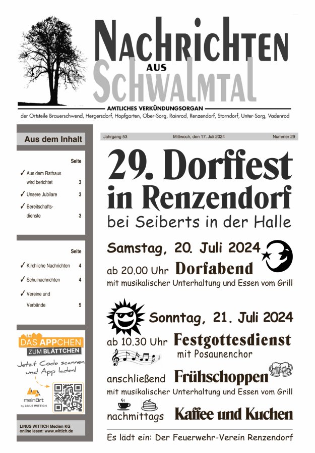 Nachrichten aus Schwalmtal Titelblatt 29/2024