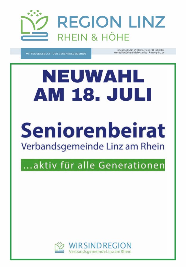 Unsere Verbandsgemeinde Linz am Rhein Titelblatt 29/2024
