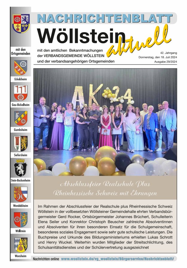 Nachrichtenblatt Wöllstein aktuell Titelblatt 29/2024