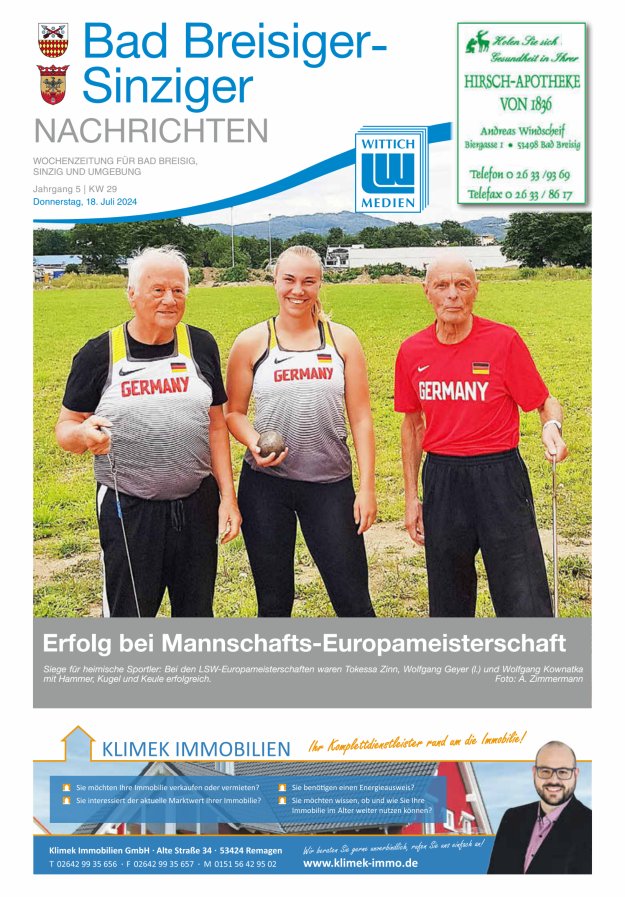 Bad Breisiger-Sinziger Nachrichten Titelblatt 29/2024