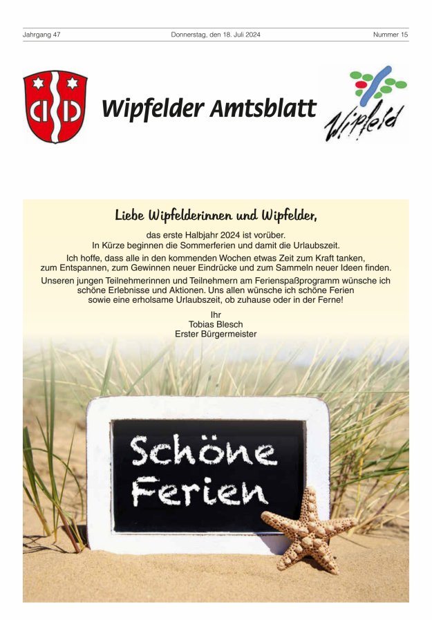 Wipfelder Amtsblatt Titelblatt 15/2024