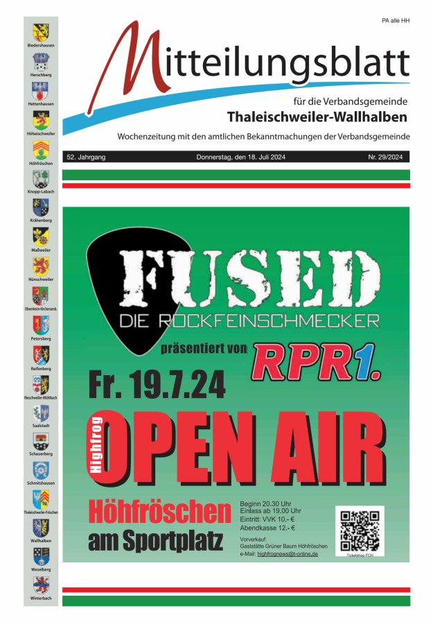 Mitteilungsblatt VG Thaleischweiler-Wallhalben Titelblatt 29/2024