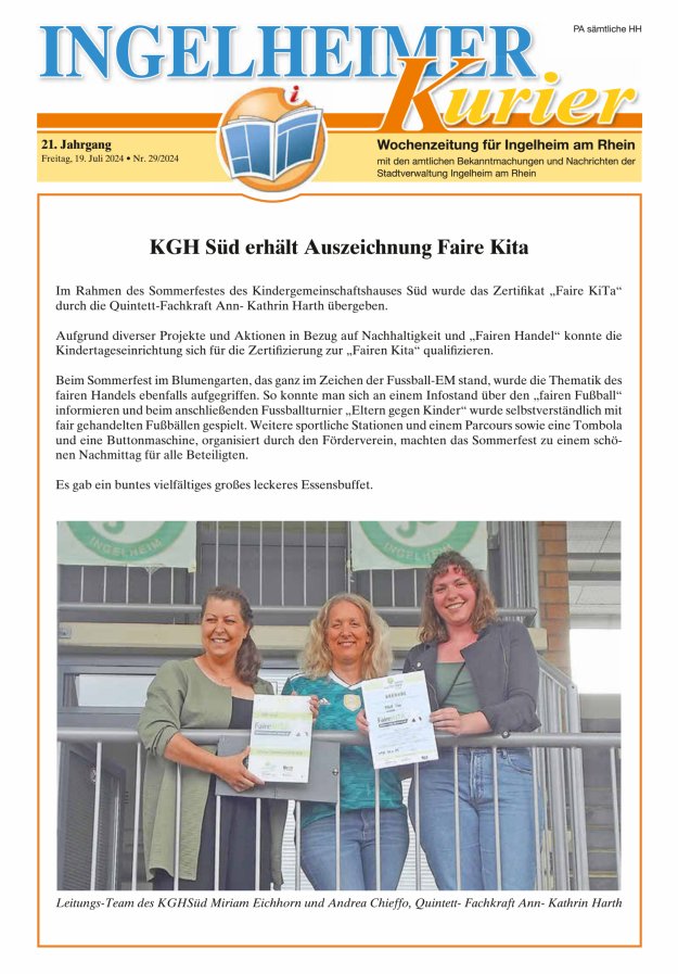Ingelheimer Kurier Titelblatt 29/2024