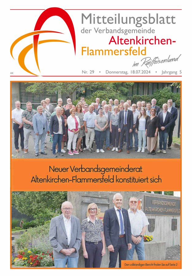 Mitteilungsblatt Verbandsgemeinde Altenkirchen-Flammersfeld Titelblatt 29/2024