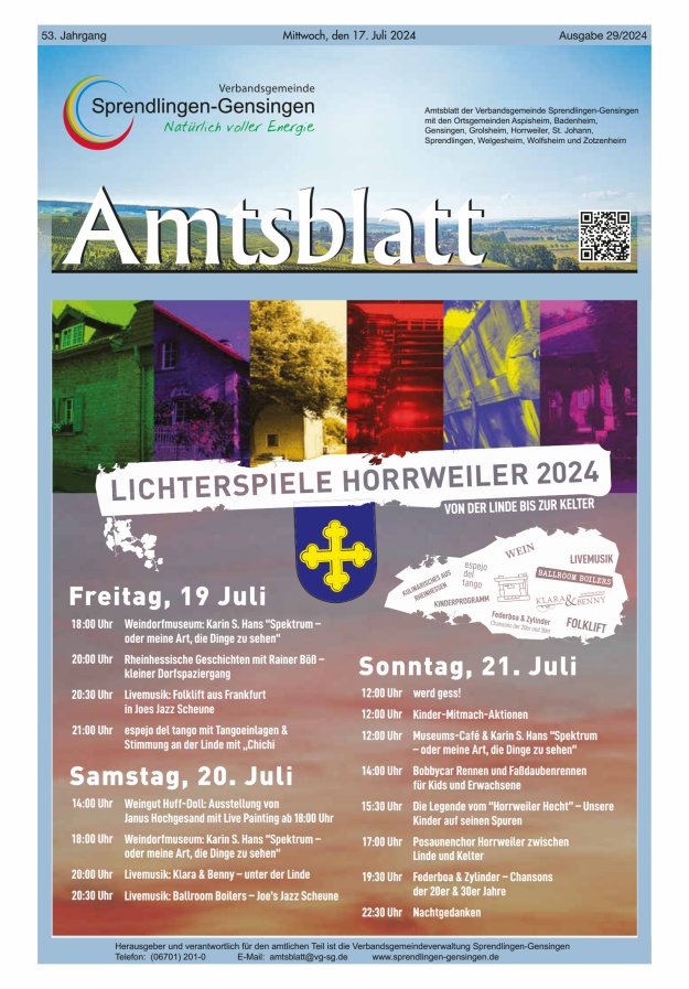 Amtsblatt VG Sprendlingen-Gensingen Titelblatt 29/2024