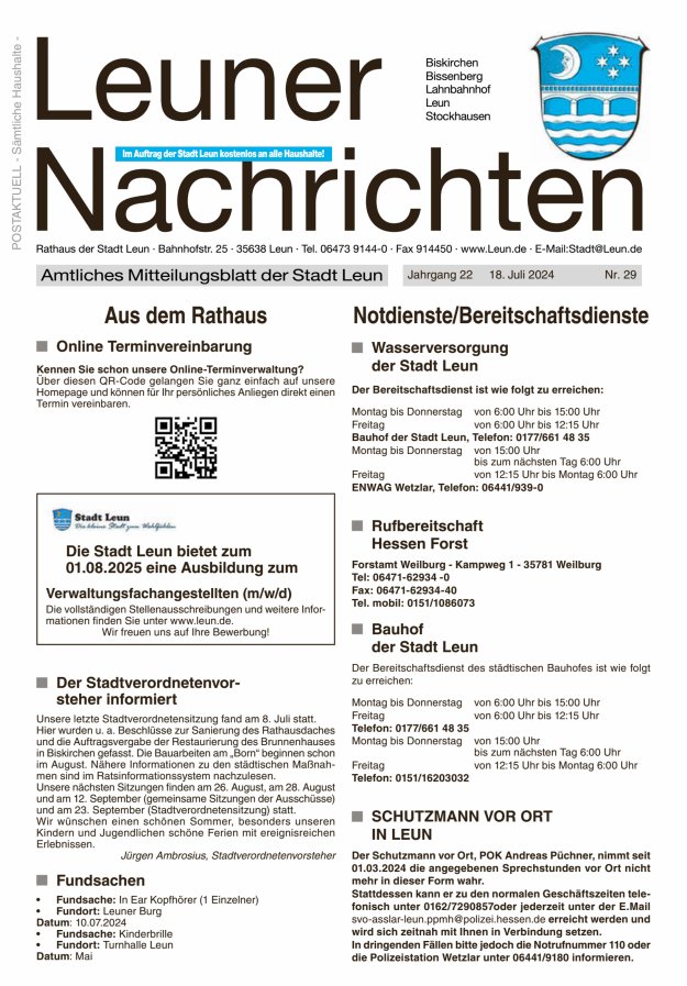 Leuner Nachrichten Titelblatt 29/2024