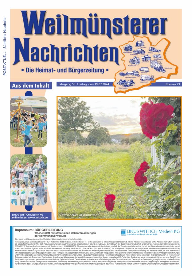 Weilmünsterer Nachrichten Titelblatt 29/2024