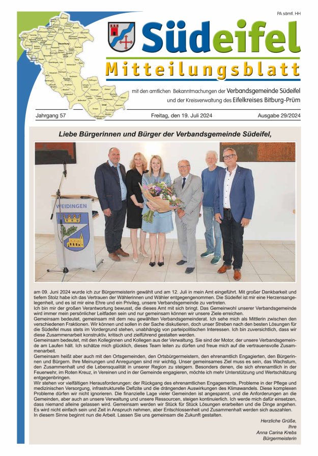 Mitteilungsblatt Südeifel Titelblatt 29/2024