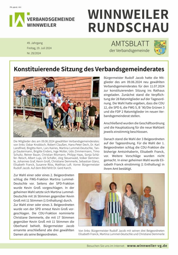 Winnweiler Rundschau Titelblatt 29/2024