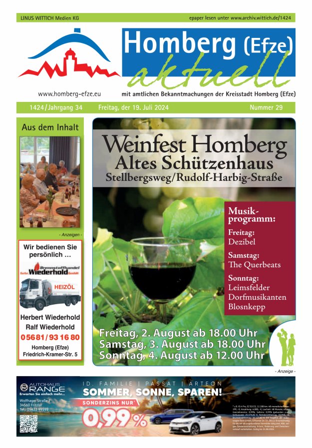 Homberg Efze aktuell Titelblatt 29/2024