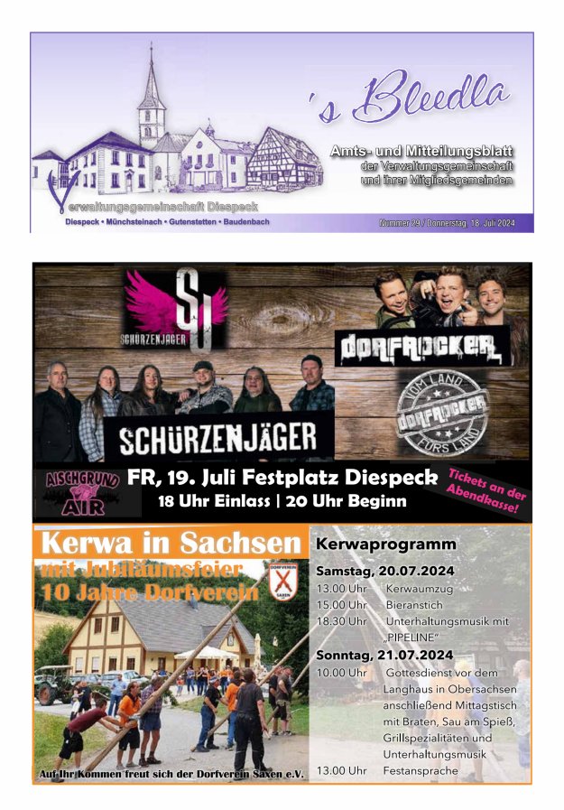 Amts- und Mitteilungsblatt VGem Diespeck Titelblatt 29/2024