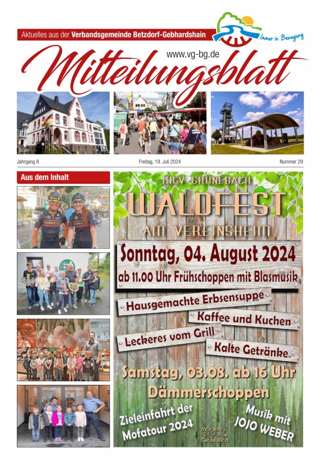 Aktuelles aus der VG Betzdorf-Gebhardshain Ausgabe Gebhardshain Titelblatt 29/2024