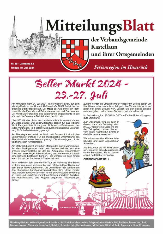 Mitteilungsblatt Kastellaun Titelblatt 29/2024