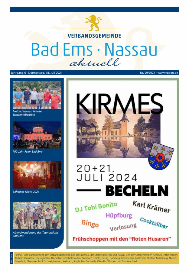 Bad Ems-Nassau aktuell Ausgabe Bad Ems Titelblatt 29/2024
