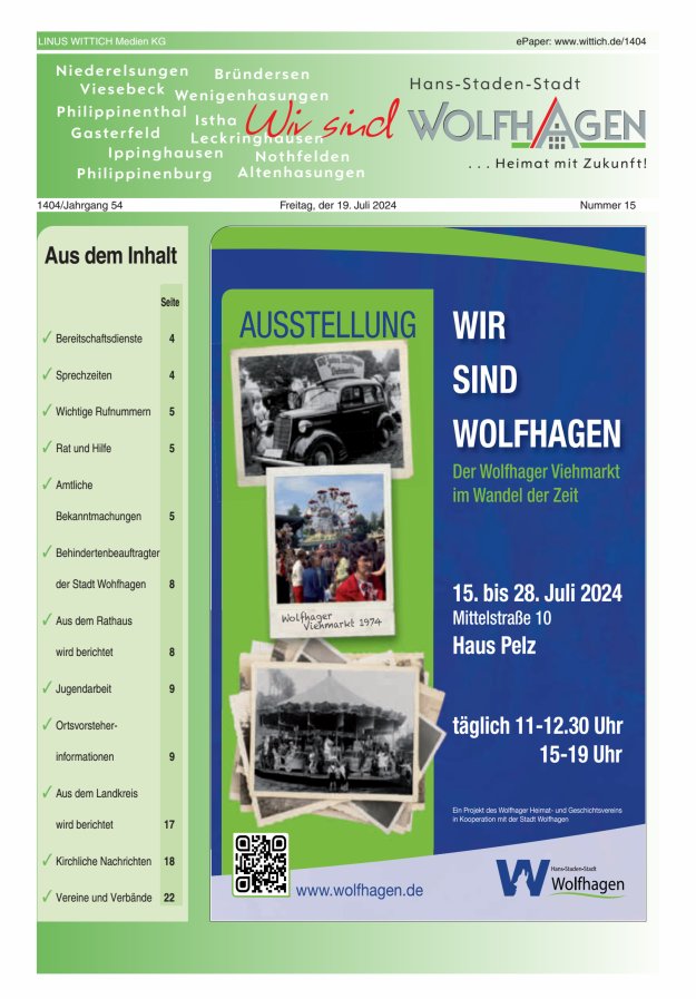 Wolfhager Stadtanzeiger Titelblatt 15/2024
