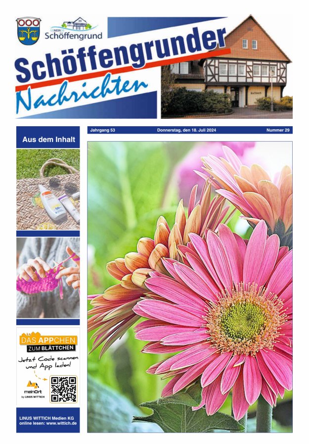 Schöffengrunder Nachrichten Titelblatt 29/2024