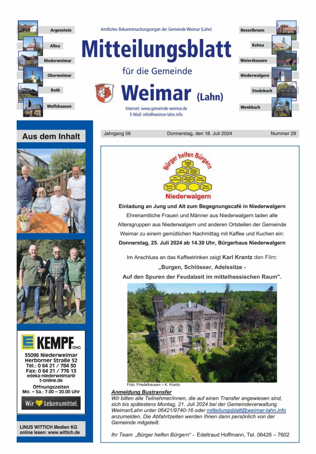 Mitteilungsblatt für die Gemeinde Weimar Titelblatt 29/2024