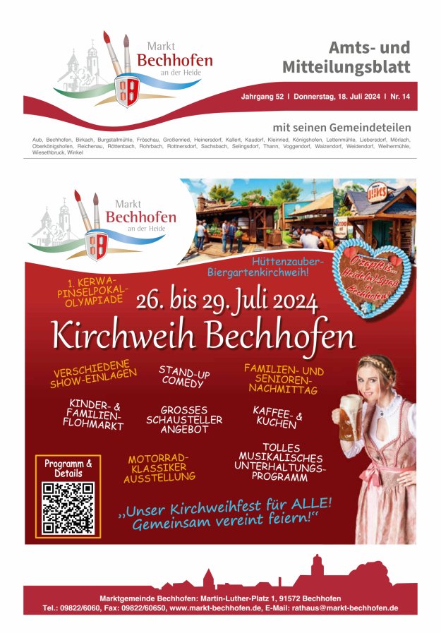 Amts- und Mitteilungsblatt für den Markt Bechhofen Titelblatt 14/2024