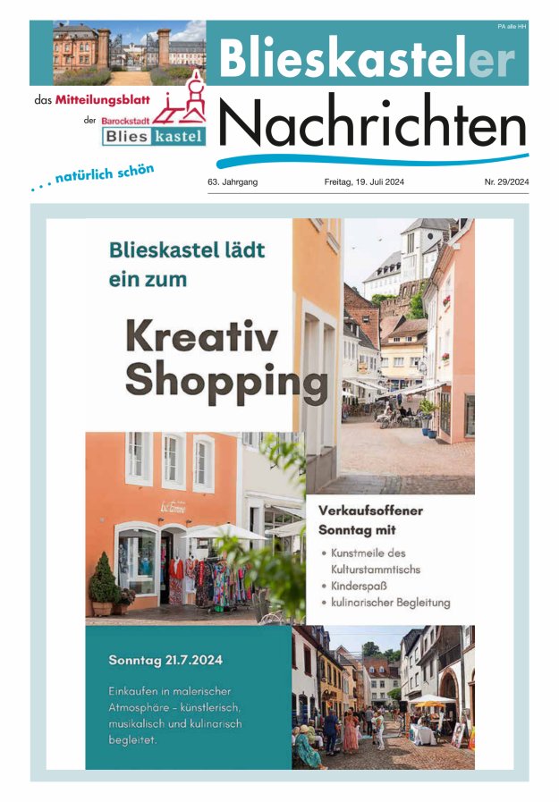 Blieskasteler Nachrichten  Titelblatt 29/2024