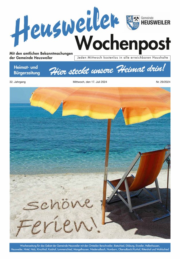 Heusweiler Wochenpost Titelblatt 29/2024