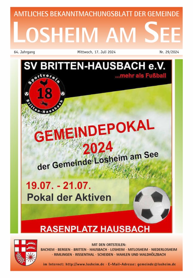 Amtliches Bekanntmachungsblatt der Gemeinde Losheim am See Titelblatt 29/2024