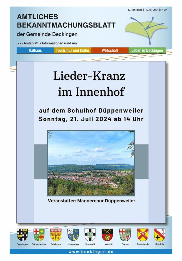 Amtsblatt Beckingen Titelblatt 29/2024