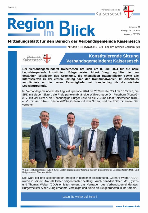 Region im Blick VG Kaisersesch Titelblatt 29/2024